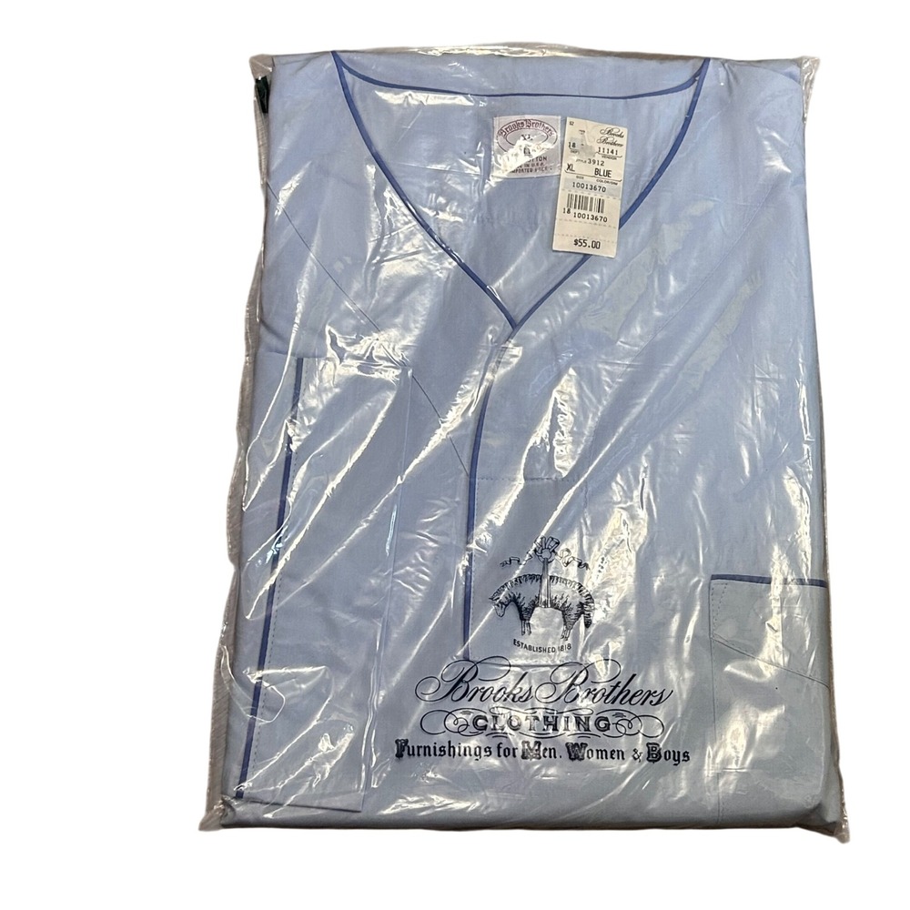 Brooks Brothers Vintage Mens XL Blue Pajama Set 100% Cotton Shirt Pants‎ NWT